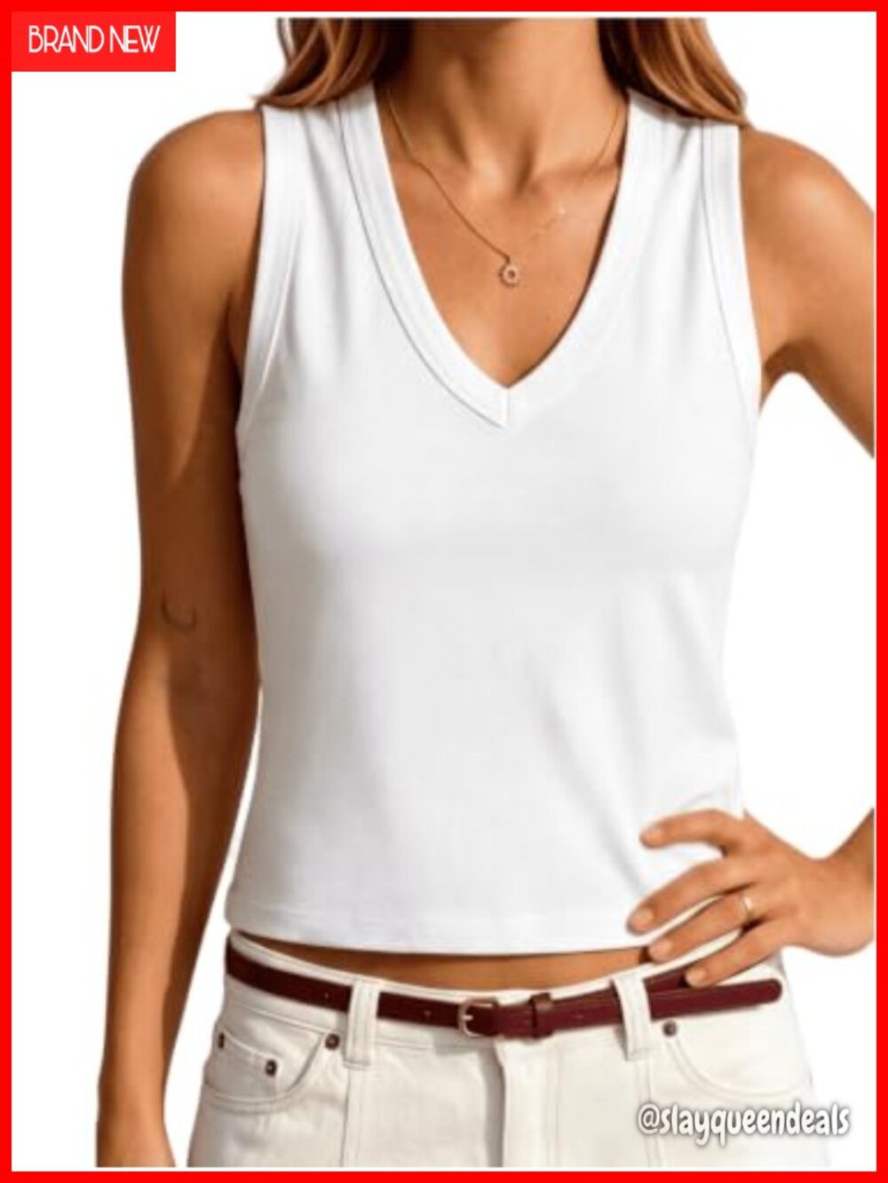 V Neck Cropped Tank Top Cotton Blend Sleeveless Tee